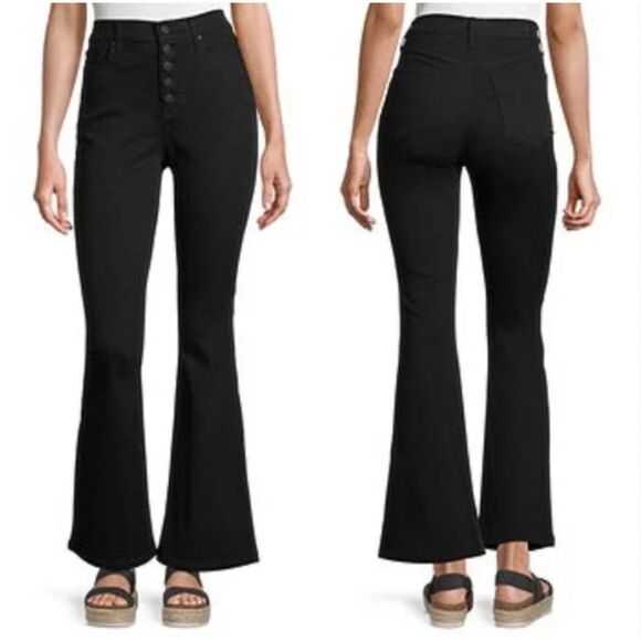A.N.A. A New Approach High Rise Flare Jeans‎ Solid Black Button Fly Plus Size 14 - Picture 1 of 8